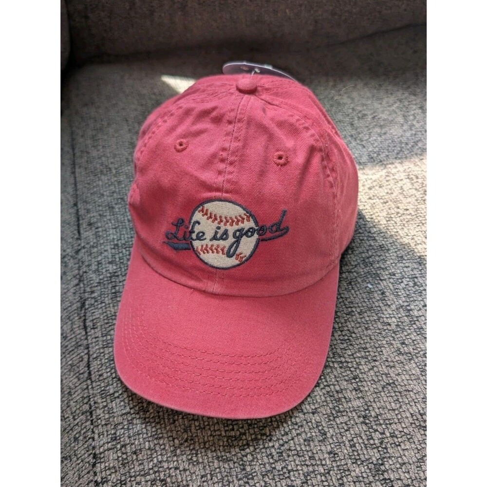 Life is Good Slideback Hat Red Strap Adjustable Embroidered Baseball Cap
